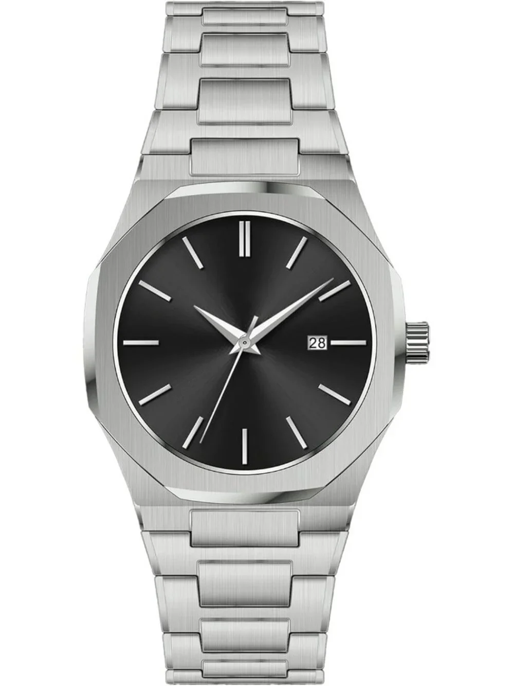 Men's Silver Black Fashion Analog Stainless Steel Waterproof Classic Wrist Watch